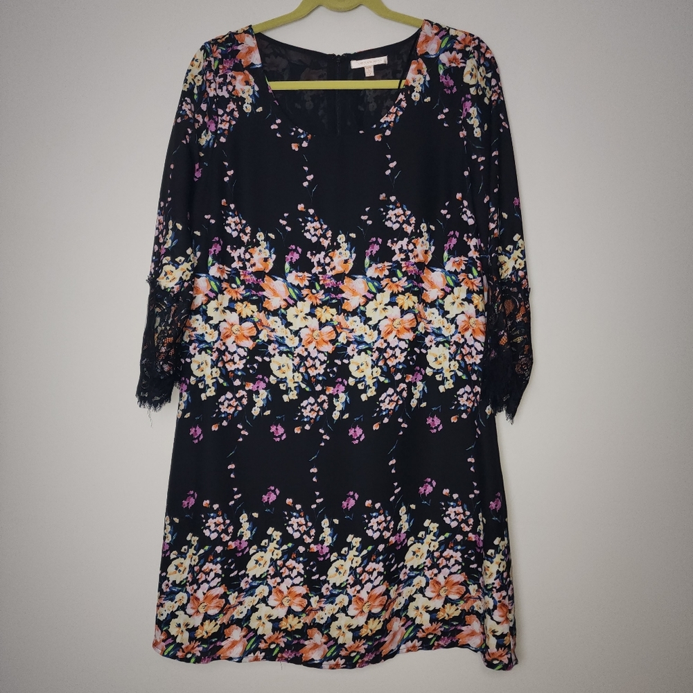 Skies are blue black floral‎ dress
